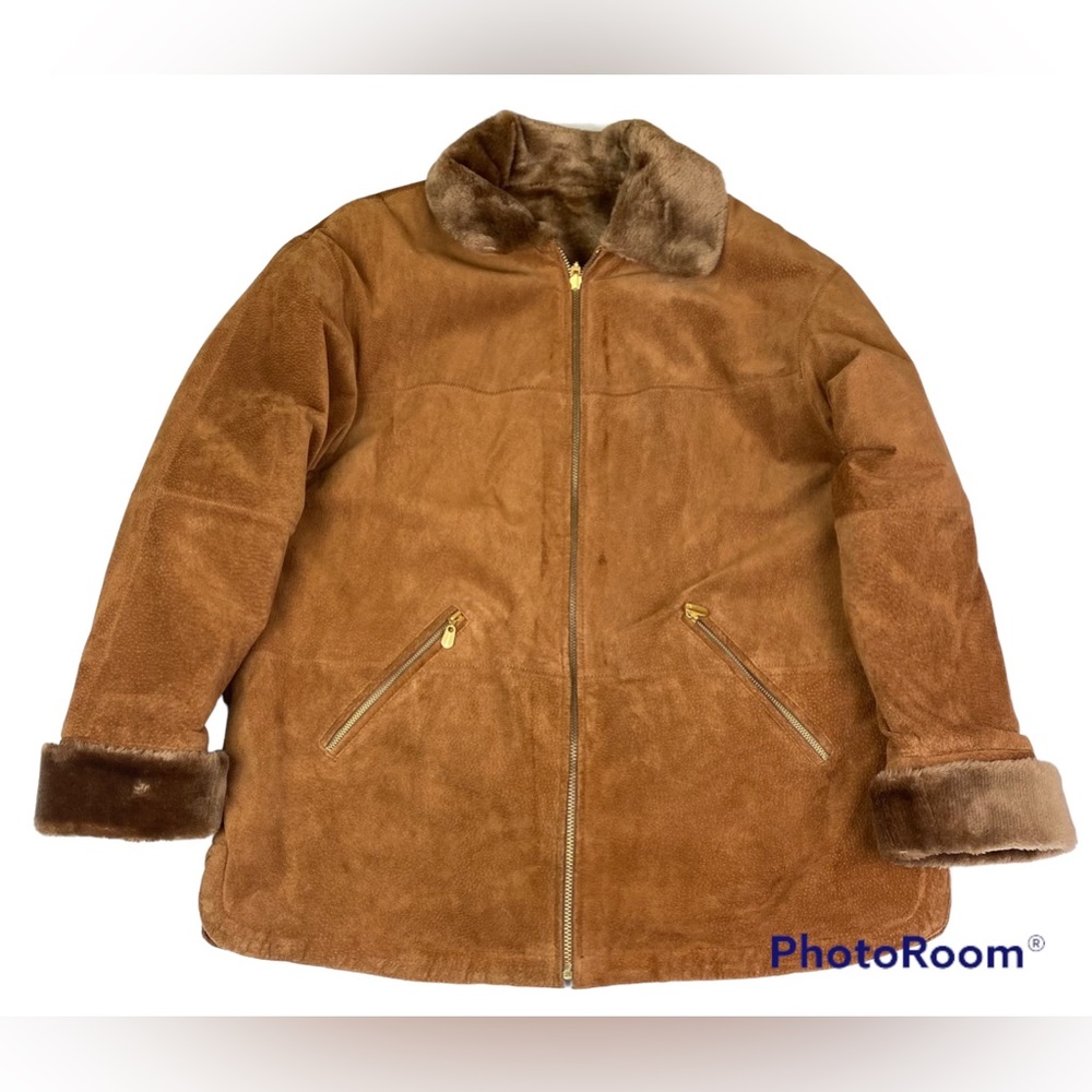 Winlit New York Women's 1X Jacket Brown Tan Suede Leather Faux Fur Collar Winter